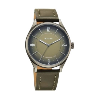 Titan Neo Basic 1802QL05 Green Dial Leather Strap Quartz Analog Men Watch